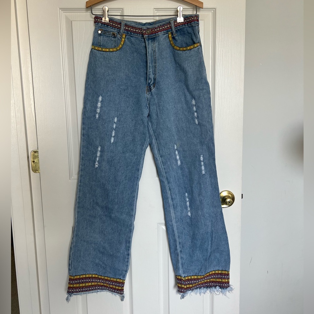 Vintage Y2K Embroidered Wide Leg Jeans